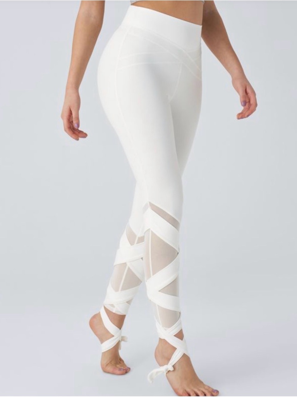 HALARA White Crisscross Mesh Leggings